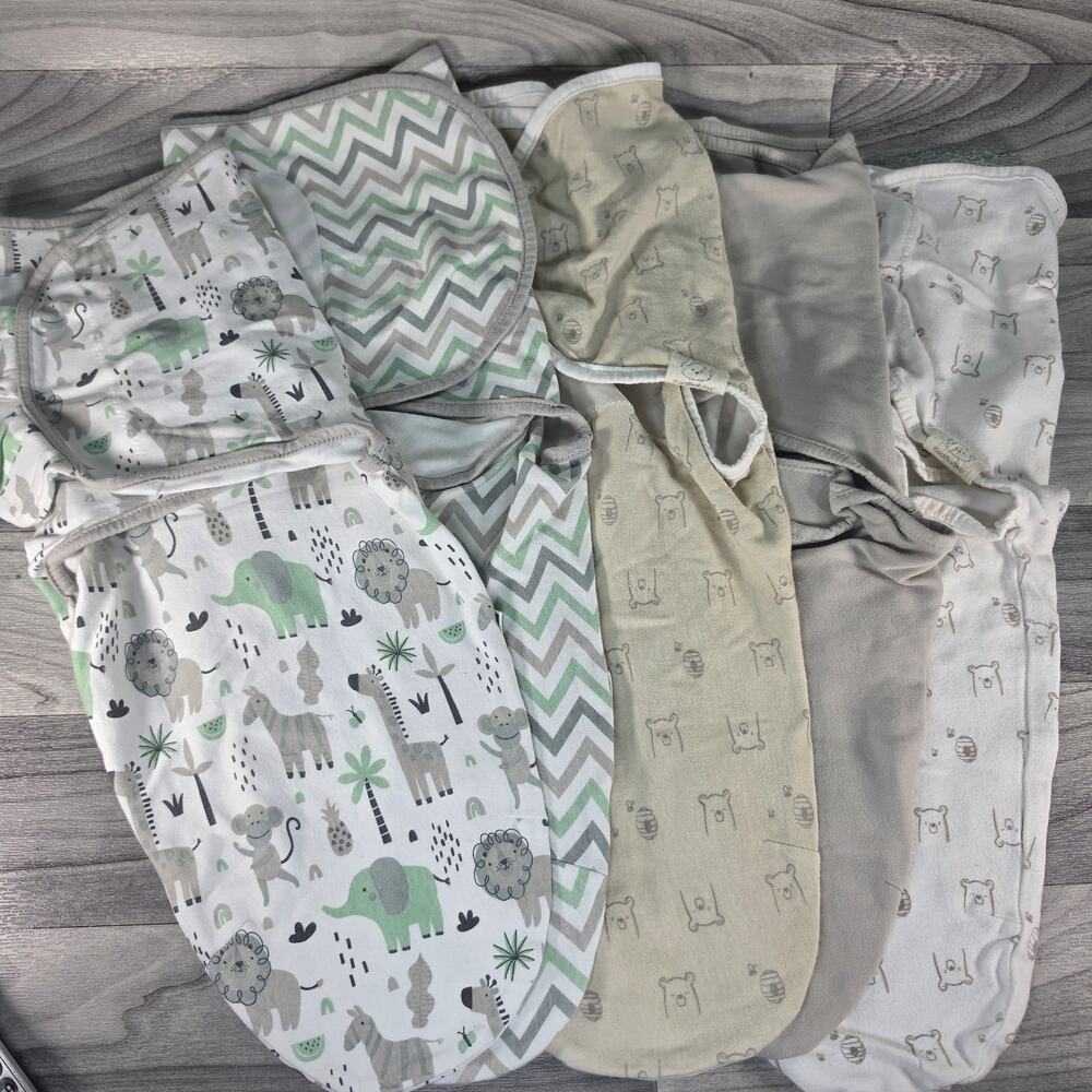 5 pc Lot KeaBabies & Dliquen Baby Swaddle Wrap 0-3M Neutral Bear Chevron Safari